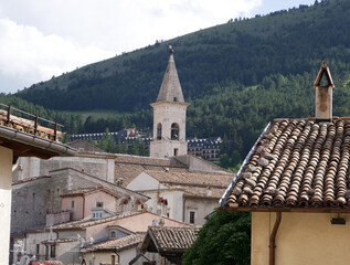 Pescocostanzo - Abruzzo - One of the most beautiful tourist villages in Italy - In the background stands the majestic bell tower of the mother church