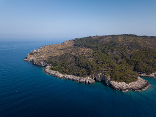 Italy, July 2022. Aerial view of the Quakes islands with their Caribbean sea