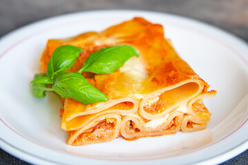 ziti pasta with tomato sauce casserole fresh healthy meal food snack on the table copy space food background rustic top view