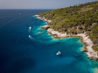 Italy, July 2022. Aerial view of the Quakes islands with their Caribbean sea