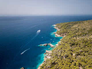 Italy, July 2022. Aerial view of the Quakes islands with their Caribbean sea