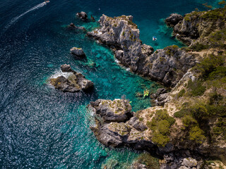 Italy, July 2022. Aerial view of the Quakes islands with their Caribbean sea