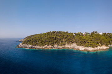 Italy, July 2022. Aerial view of the Quakes islands with their Caribbean sea