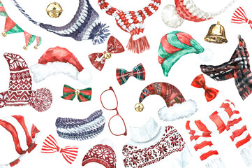 Christmas clothes watercolor object isolated, winter clothes accessories, ,christmas decor, new year, hipster clothes, create character overlay, drop, print, printable, clipart,diy