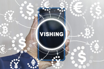 Vishing Voice Phishing Electronic Concept. Vishing, Hacking, Cryptocyrrency Alert. Smart phone...