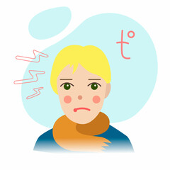 A vector of a child patient with fever and flu