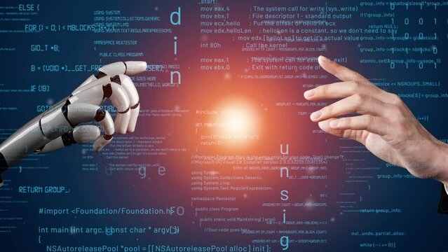 Futuristic robot artificial intelligence revolutionary AI technology development and machine learning concept. Global robotic bionic science research for future of human life. 3D rendering graphic.