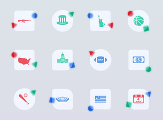 usa glass morphism trendy style icons. usa transparent glass color vector icon with color figures. for web and ui design, mobile apps and promo business advertising