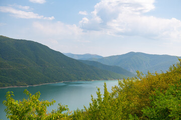 Naklejka na ściany i meble beautiful landscape of the Zhinvali reservoir in Georgia