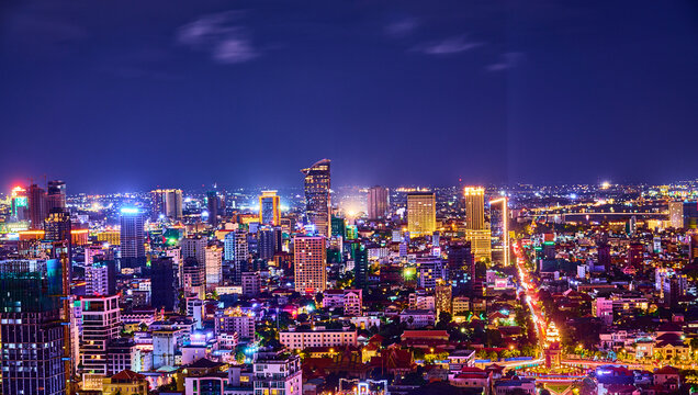 city skyline at night phnom penh capital of cambodia