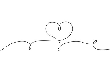Love heart continuous line drawing. Black isolated linear template. Comic Doodle concept design art. Outline simple border for social media, web sites, dialog chat. Vector illustration.