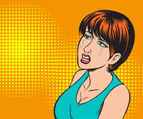 Disappointed and sad woman, crying. hand drawn style vector design illustration. 