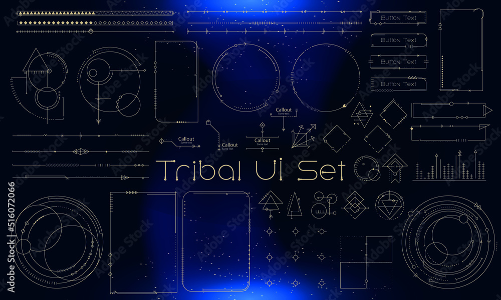 Sticker set of tribal user interface elements. fantasy ethnic hud. good for game ui. vector illustration eps