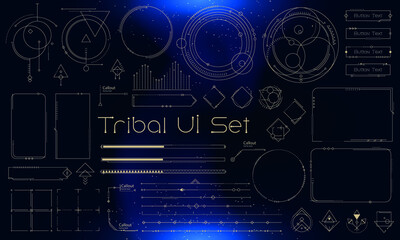 Set of Tribal User Interface Elements. Fantasy ethnic HUD. Good for game UI. Vector Illustration EPS10 © Oniks Astarit