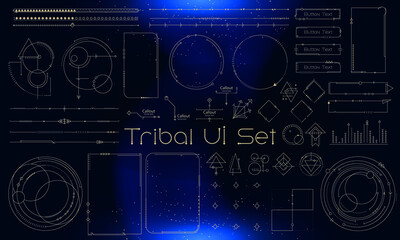 Set of Tribal User Interface Elements. Fantasy ethnic HUD. Good for game UI. Vector Illustration EPS10 - obrazy, fototapety, plakaty