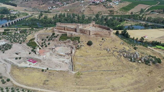 Aerial view of Medellin, a Spanish municipality in the province of Badajoz, in the autonomous community of Extremadura. Spain