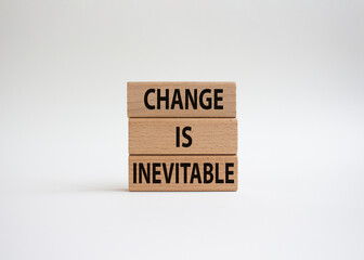Change is Inevitable symbol. Wooden blocks with words Change is Inevitable. Beautiful white background. Business and Change is Inevitable concept. Copy space.