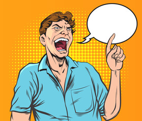 Happy laughing man. Pop art hand drawn style vector design illustrations.