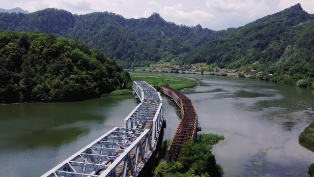 Bridge across the Olt River in Romania, near Brezoi.