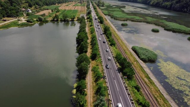 Aerial view of the Olt Valley in Romania, across the Carpathian Mountains.