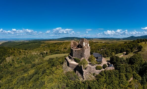Holloko castle, Hungary, Europe, aerial drone photo.