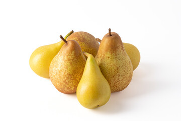 group of beautiful ripe pears isolated on white background