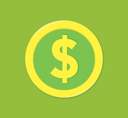 Dollar Coin Green Yellow Penny Money American Currency Symbol Icon Illustration