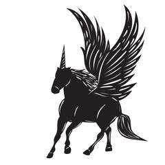 running pegasus black silhouette, isolated, vector