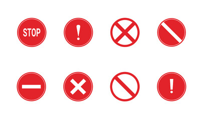 Set of stop red icon. Warning stop sign..Vector design isolated on white background.