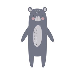 Hand drawn vector illustration of a cute funny bear. Isolated objects on white background. Scandinavian style design. Concept nursery print.