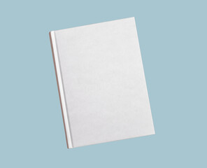 White book or notebook mockup. Template on blue background. Literature, reading leisure, getting knowledge concept. High quality photo