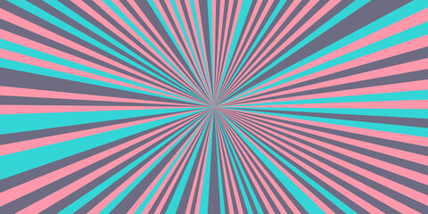 Pop art radial colorful comics book magazine cover. Striped grey digital background. Cartoon funny retro pattern strip mock up. Vector halftone illustration. Sunburst, starburst shape