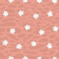 Abstract modern leopard seamless pattern with flowers. Animals trendy background. Floral vector stock illustration for print, card, postcard, fabric, textile. Modern ornament of stylized skin