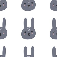 Seamless Scandinavian drawing. Vector children's background with a rabbit. Design for prints, shirts and posters.