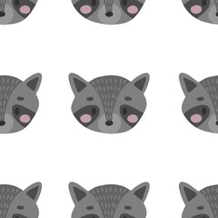 Seamless Scandinavian drawing. Vector children's background with a raccoon. Design for prints, shirts and posters.