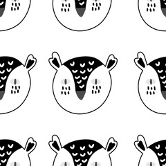 Seamless Scandinavian drawing. Vector children's background with a owl. Design for prints, shirts and posters.