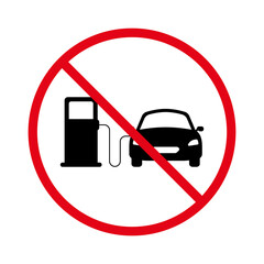 Ban Car Petrol Station Black Silhouette Icon. Forbidden Gas Station Pictogram. Prohibited Gasoline Refueling Service Red Stop Circle Symbol. No Allowed Fuel Benzine Sign. Isolated Vector Illustration