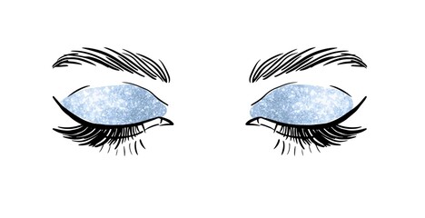 Hand-drawn female closed eyes with blue shadows. Vector illustration