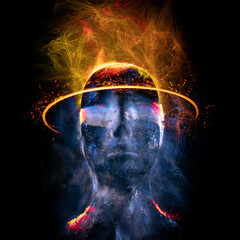 music album cover, abstract silhouette demon