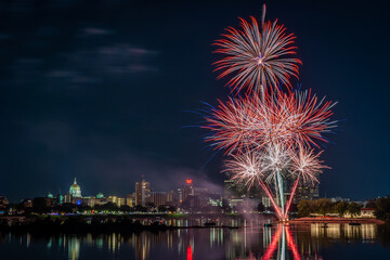 Fototapeta premium Fireworks over the City of Harrisburg