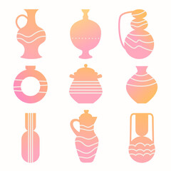 Ceramic flat set. Vector illustration with gradient and line elements