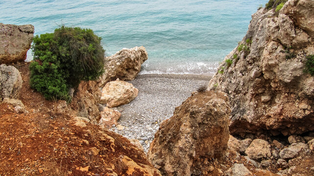 The coast of the Mediterranean Sea near the village of Beldibi in Turkey