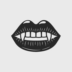 Vintage Vampire logo. Women lips with vampire teeth isolated on white background. Vector illustration	