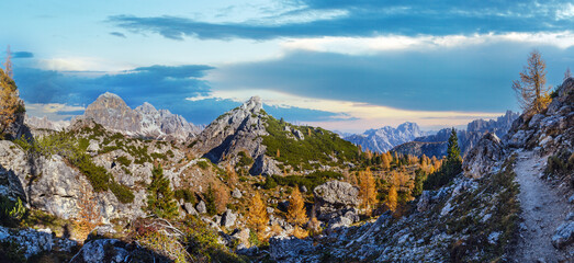 Autumn Dolomites mountain rocky view, Sudtirol, Italy