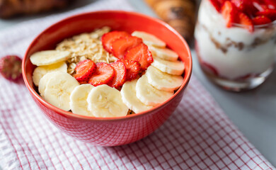 delicious breakfast oatmeal with strawberries