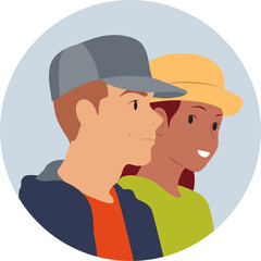 Avatars of a young man in a cap and a woman in a hat .Vector illustration flat style