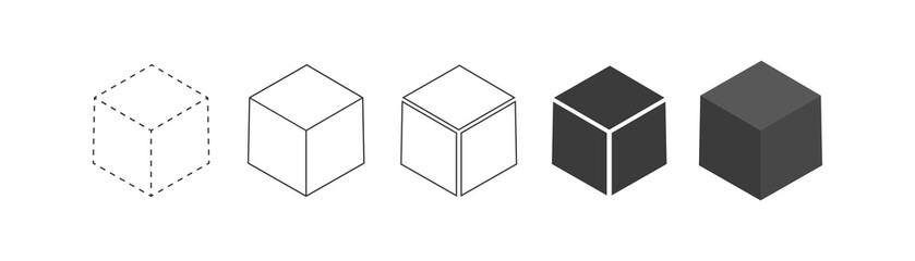 Cube vector icons set. Empty container sign. Black block symbol for web and app 