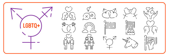 LGBTQ vector line icon set. Editable line stroke