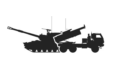 military vehicle icon. multiple launch rocket system and self-propelled howitzer. vector images for military web design