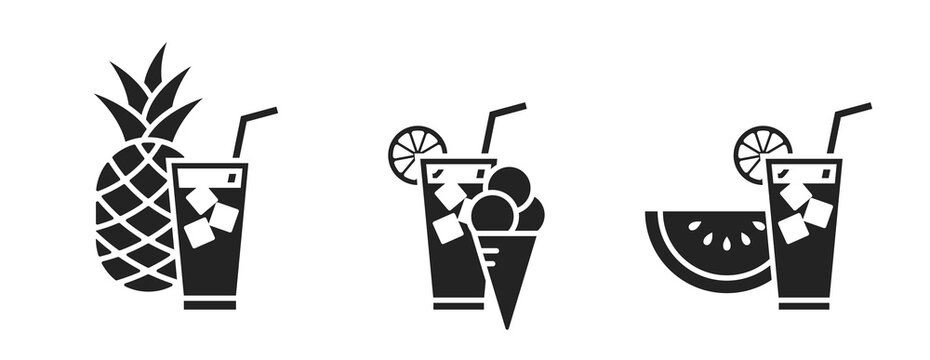 summer soft drink icon. beverage, fruit and ice cream symbol. isolated vector image